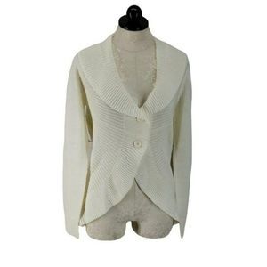 Motto rib‎ knit white Small button front shawl collar sweater Cardigan